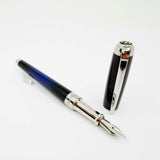 S. T. Dupont  Line D Eternity Blue & Black Lacquer Medium  Fountain Pen - Palladium Plated Trim - Medium 14kt Gold Nib