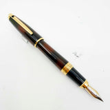 S.T. DuPont Large Orpheo Lacque Ecaille Fountain Pen - Marbled Black & Burnished Burgundy Laque - Medium 18kt Gold Nib