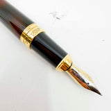 S.T. DuPont Large Orpheo Lacque Ecaille Fountain Pen - Marbled Black & Burnished Burgundy Laque - Medium 18kt Gold Nib