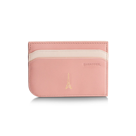 Sheaffe Emily in Paris Prelude Mini 9810 Pastel Pink Ballpoint Pen with Swarovski Crystal and Full-Grain Leather Credit Card Holder Gift Set