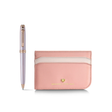 Sheaffe Emily in Paris Prelude Mini 9810 Pastel Pink Ballpoint Pen with Swarovski Crystal and Full-Grain Leather Credit Card Holder Gift Set