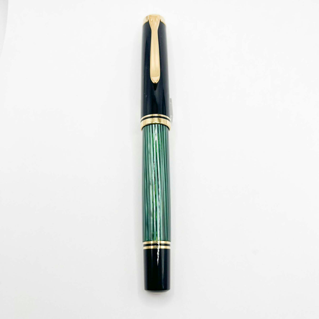 Pelikan M800 Souveran Black Cap & Green Striped Barrel Fountain Pen -  Extra Fine 18kt Gold Nib