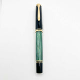 Pelikan M800 Souveran Black Cap & Green Striped Barrel Fountain Pen -  Extra Fine 18kt Gold Nib