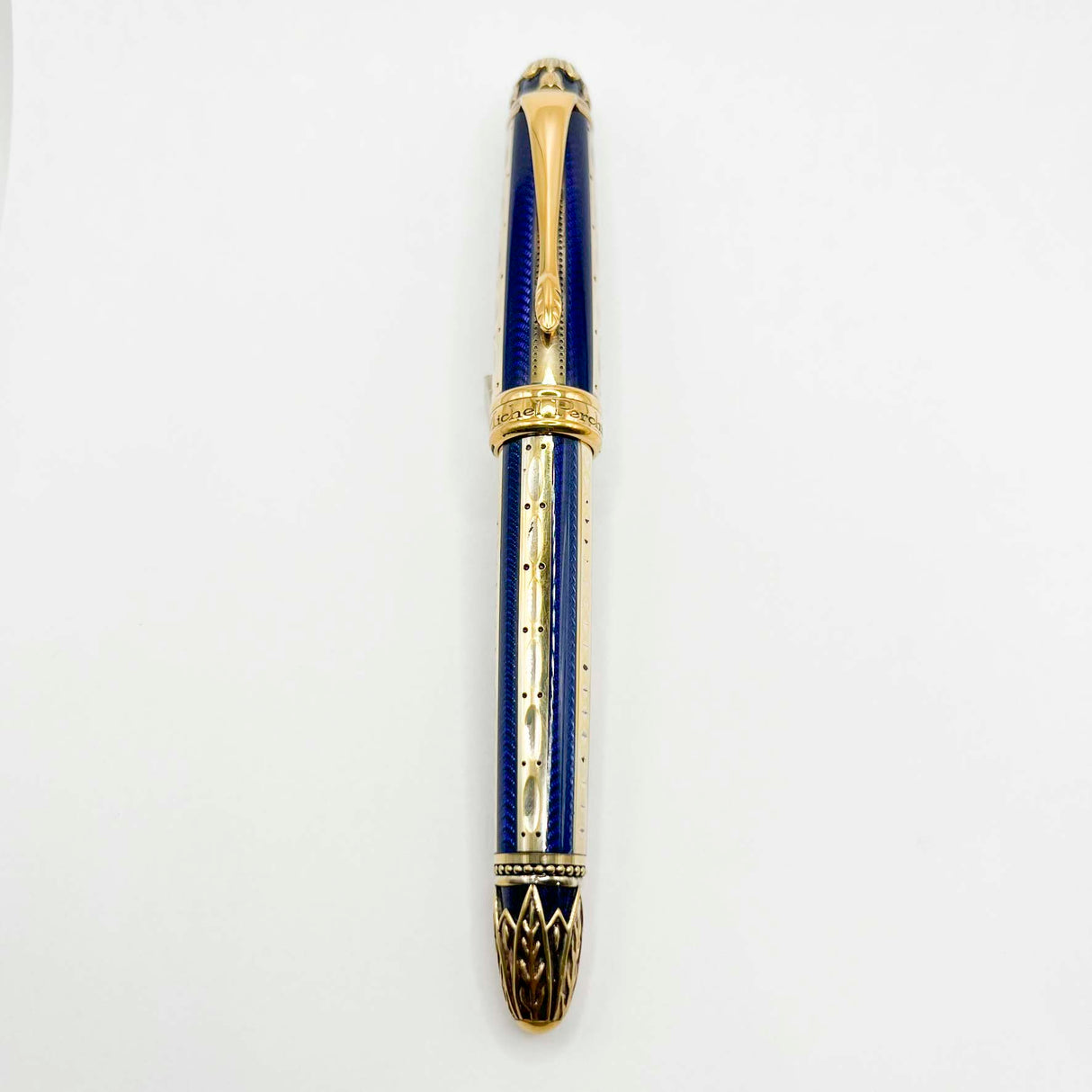 Michel Perchin Ribbed Blue Enamel and Gold Vermeil Limited Edition Fountain Pen (1995) - Broad 18kt Gold Nib