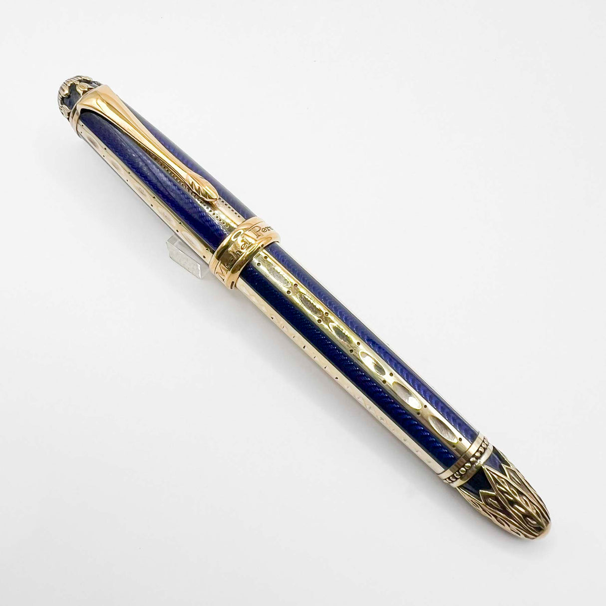 Michel Perchin Ribbed Blue Enamel and Gold Vermeil Limited Edition Fountain Pen (1995) - Broad 18kt Gold Nib