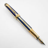 Michel Perchin Ribbed Blue Enamel and Gold Vermeil Limited Edition Fountain Pen (1995) - Broad 18kt Gold Nib