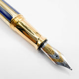 Michel Perchin Ribbed Blue Enamel and Gold Vermeil Limited Edition Fountain Pen (1995) - Broad 18kt Gold Nib