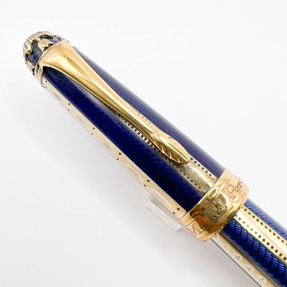 Michel Perchin Ribbed Blue Enamel and Gold Vermeil Limited Edition Fountain Pen (1995) - Broad 18kt Gold Nib
