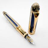 Michel Perchin Ribbed Blue Enamel and Gold Vermeil Limited Edition Fountain Pen (1995) - Broad 18kt Gold Nib