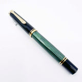 Pelikan M600 Fountain Pen - Black Cap/Green Striped Barrel - Fine 14kt Gold Nib
