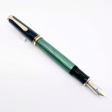 Pelikan M600 Fountain Pen - Black Cap/Green Striped Barrel - Fine 14kt Gold Nib