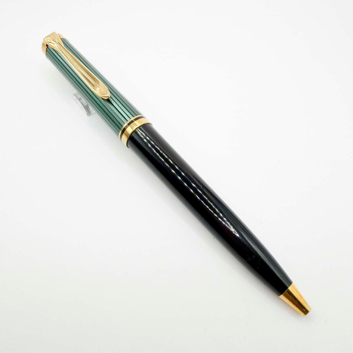Pelikan First Generation K800 Ballpoint Pen - Black Barrel/Green Striped Cap - "W. Germany" Engraved on Cap Band