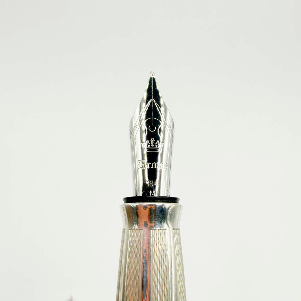 Krone Heavy Sterling Silver Oversized Fountain Pen -  Translucent Turquoise Enamel overlaying the Sterling Silver Body of Guilloched Wave Design - Medium 18kt Gold Nib