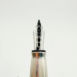 Krone Heavy Sterling Silver Oversized Fountain Pen -  Translucent Turquoise Enamel overlaying the Sterling Silver Body of Guilloched Wave Design - Medium 18kt Gold Nib