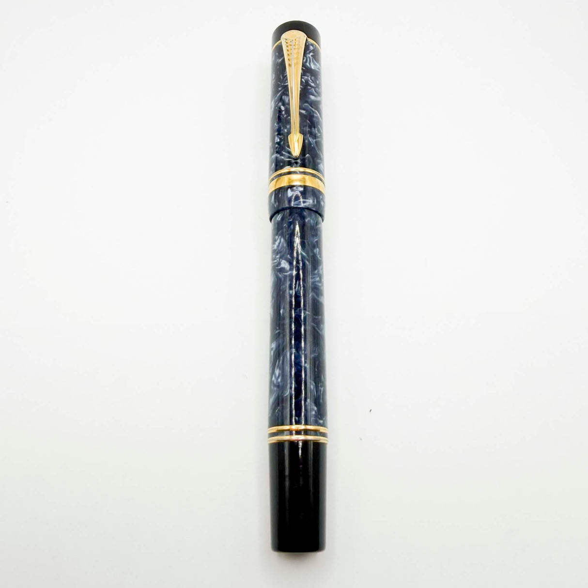 Parker Centennial (Largest Size) Duofold Blue Marble Fountain Pen - Extra Fine 18kt Gold Nib - Circa 1991