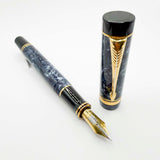 Parker Centennial (Largest Size) Duofold Blue Marble Fountain Pen - Extra Fine 18kt Gold Nib - Circa 1991