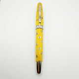 Krone Kronology Heavy Sterling Silver Oversized Rollerball -  Translucent Yellow Enamel overlaying the Guilloched Sterling Silver Body plus Scattered Crowns Engraved