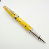 Krone Kronology Heavy Sterling Silver Oversized Rollerball -  Translucent Yellow Enamel overlaying the Guilloched Sterling Silver Body plus Scattered Crowns Engraved