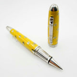 Krone Kronology Heavy Sterling Silver Oversized Rollerball -  Translucent Yellow Enamel overlaying the Guilloched Sterling Silver Body plus Scattered Crowns Engraved
