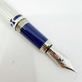 Cartier Platinum-Plated Art Deco Etched Lines & Blue Laque Limited Edition Fountain Pen - Fine 18kt Gold Nib