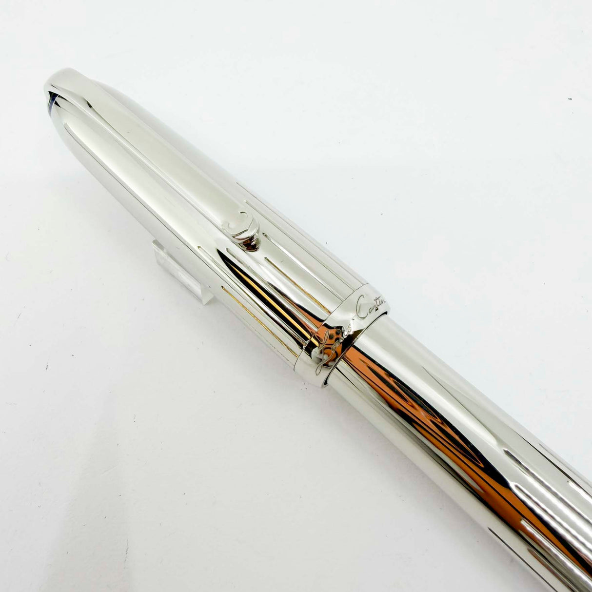 Cartier Platinum-Plated Art Deco Etched Lines & Blue Laque Limited Edition Fountain Pen - Fine 18kt Gold Nib