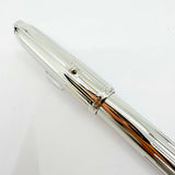 Cartier Platinum-Plated Art Deco Etched Lines & Blue Laque Limited Edition Fountain Pen - Fine 18kt Gold Nib