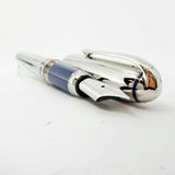 Cartier Platinum-Plated Art Deco Etched Lines & Blue Laque Limited Edition Fountain Pen - Fine 18kt Gold Nib