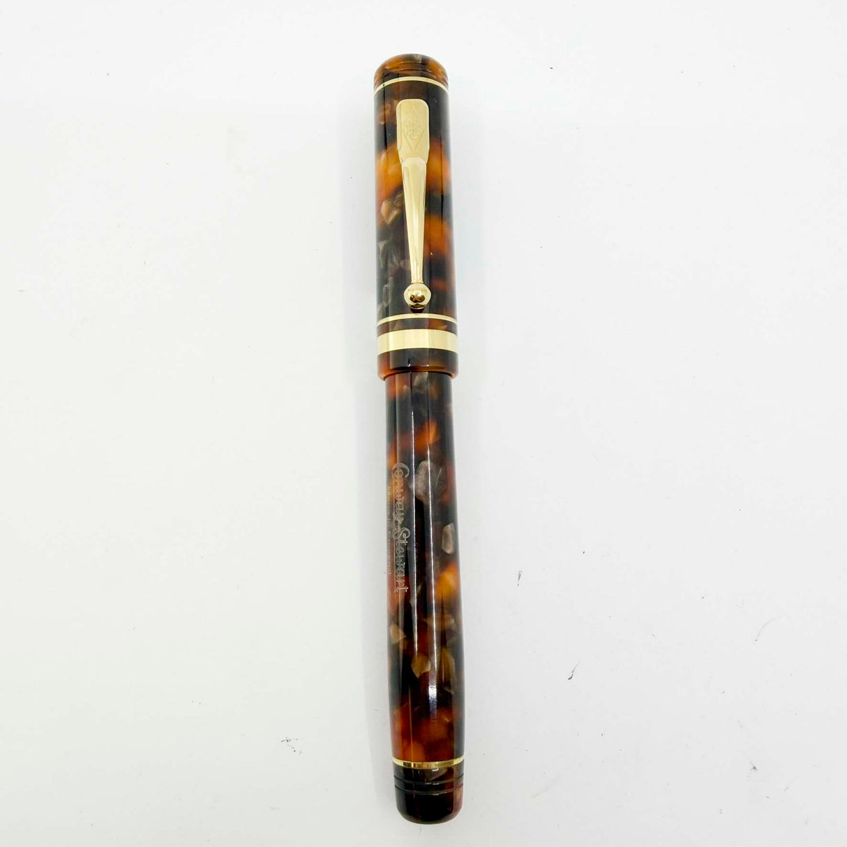 Conway Stewart Marble Brown Fountain Pen for Fountain Pen Hospital's 60th Anniversary #48 of 60 Pens- Fine 18kt Gold Nib - Cap Bands & Clip are 18kt Gold