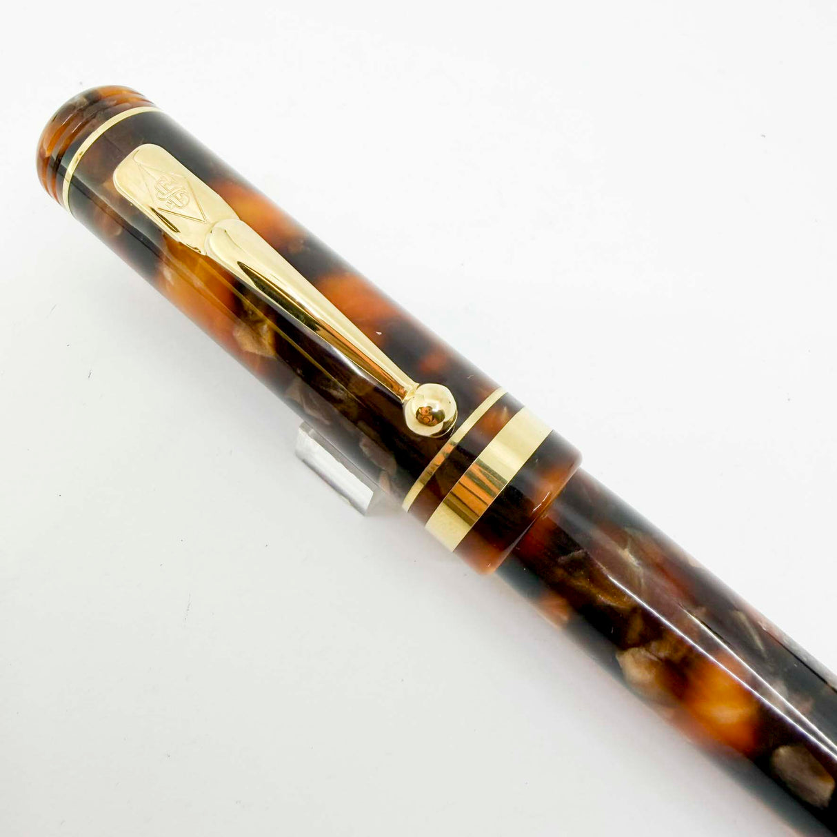 Conway Stewart Marble Brown Fountain Pen for Fountain Pen Hospital's 60th Anniversary #48 of 60 Pens- Fine 18kt Gold Nib - Cap Bands & Clip are 18kt Gold