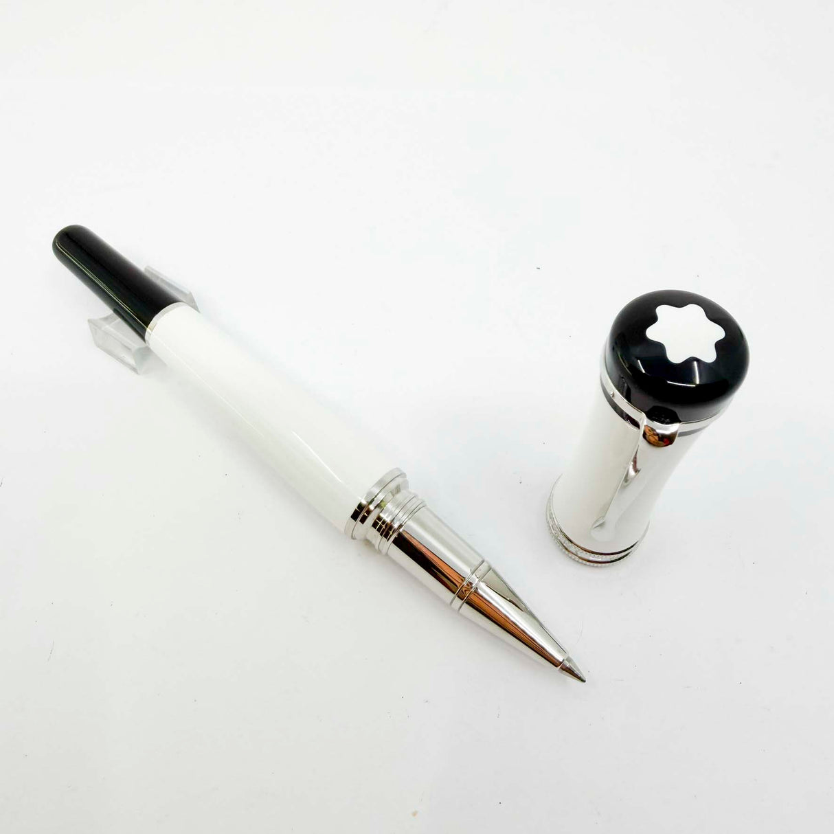 Montblanc Bonheur Black & White Resin Rollerball with White Leather Covered Montblanc Notebook