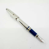 Cartier Platinum-Plated Art Deco Etched Lines & Blue Laque Limited Edition Fountain Pen - Fine 18kt Gold Nib