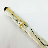 Parker Duofold International (Standard Size) Lustrous Pearl & Black Fountain Pen  - Medium 18kt Gold Nib