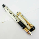 Parker Duofold International (Standard Size) Lustrous Pearl & Black Fountain Pen  - Medium 18kt Gold Nib