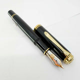 Pelikan Souveran M1000 Black Fountain Pen with Gold-Plated Trim-  Semi-Flexible Extra Fine 18kt Gold Nib