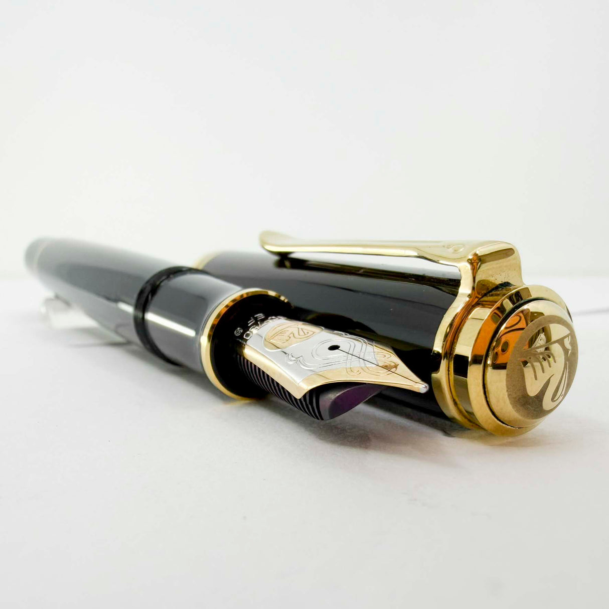 Pelikan Souveran M1000 Black Fountain Pen with Gold-Plated Trim-  Semi-Flexible Extra Fine 18kt Gold Nib