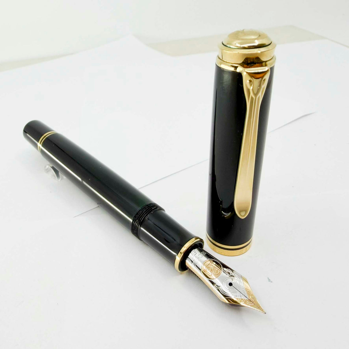 Pelikan Souveran M1000 Black Fountain Pen with Gold-Plated Trim-  Semi-Flexible Extra Fine 18kt Gold Nib