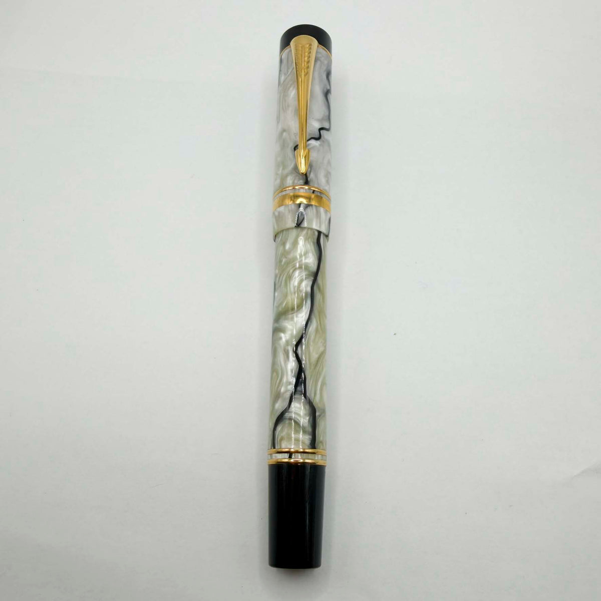Parker Duofold Centennial (Largest Size) Lustrous  Pearl & Black Fountain Pen  - Medium 18kt Gold Nib