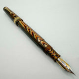 OMAS Paragon Extra/Original Body Style Facetted Arco Bronze Celluloid Fountain Pen in EXQUISITE ULTRA RARE  SPINA/FISHBONE PATTERN - Fine 18kt Gold Nib - Factory Dated 1992 on Grip Section
