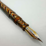 OMAS Paragon Extra/Original Body Style Facetted Arco Bronze Celluloid Fountain Pen in EXQUISITE ULTRA RARE  SPINA/FISHBONE PATTERN - Fine 18kt Gold Nib - Factory Dated 1992 on Grip Section
