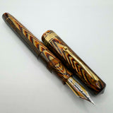 OMAS Paragon Extra/Original Body Style Facetted Arco Bronze Celluloid Fountain Pen in EXQUISITE ULTRA RARE  SPINA/FISHBONE PATTERN - Fine 18kt Gold Nib - Factory Dated 1992 on Grip Section
