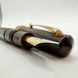 OMAS Paragon Extra/Original Body Style Facetted Arco Bronze Celluloid Fountain Pen in EXQUISITE ULTRA RARE  SPINA/FISHBONE PATTERN - Fine 18kt Gold Nib - Factory Dated 1992 on Grip Section