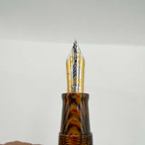 OMAS Paragon Extra/Original Body Style Facetted Arco Bronze Celluloid Fountain Pen in EXQUISITE ULTRA RARE  SPINA/FISHBONE PATTERN - Fine 18kt Gold Nib - Factory Dated 1992 on Grip Section
