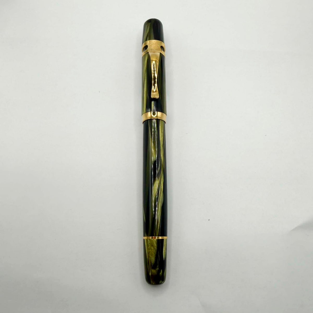 Visconti First Generation "Ragtime" Striated Green & Black Celluloid Fountain Pen (Circa 1993) - Medium 18kt Gold Nib