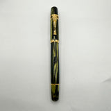 Visconti First Generation "Ragtime" Striated Green & Black Celluloid Fountain Pen (Circa 1993) - Medium 18kt Gold Nib