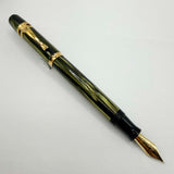 Visconti First Generation "Ragtime" Striated Green & Black Celluloid Fountain Pen (Circa 1993) - Medium 18kt Gold Nib
