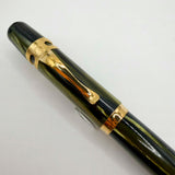 Visconti First Generation "Ragtime" Striated Green & Black Celluloid Fountain Pen (Circa 1993) - Medium 18kt Gold Nib
