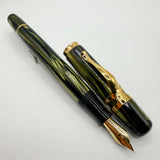 Visconti First Generation "Ragtime" Striated Green & Black Celluloid Fountain Pen (Circa 1993) - Medium 18kt Gold Nib