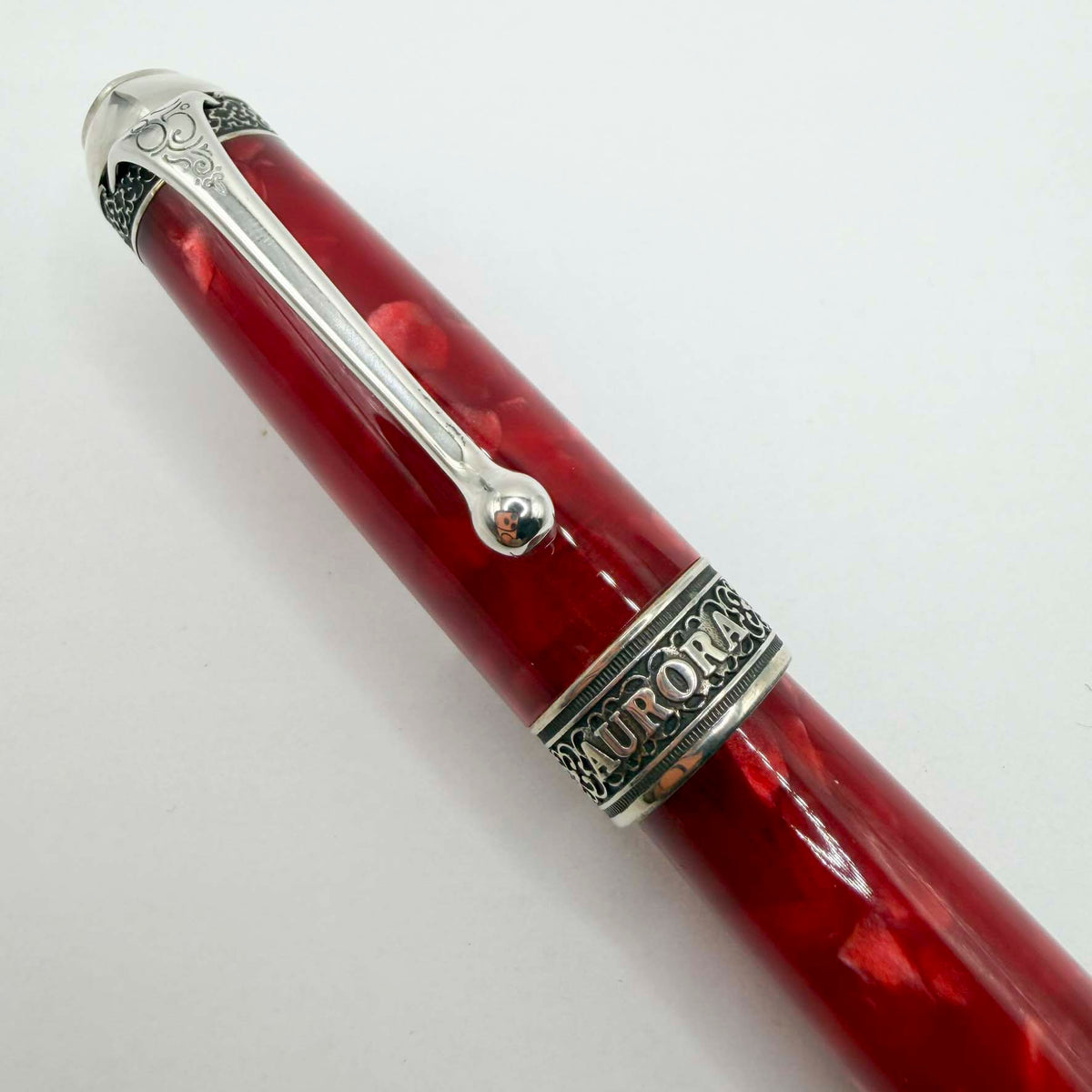 Aurora's 85th Anniversary Red Marble/Sterling Silver Limited Edition Fountain Pen - Broad 18kt Gold Nib