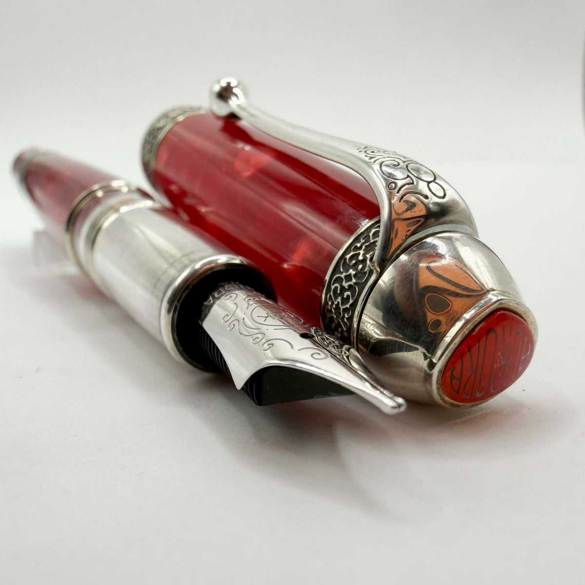 Aurora's 85th Anniversary Red Marble/Sterling Silver Limited Edition Fountain Pen - Broad 18kt Gold Nib