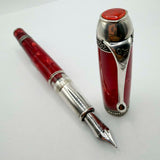 Aurora's 85th Anniversary Red Marble/Sterling Silver Limited Edition Fountain Pen - Broad 18kt Gold Nib